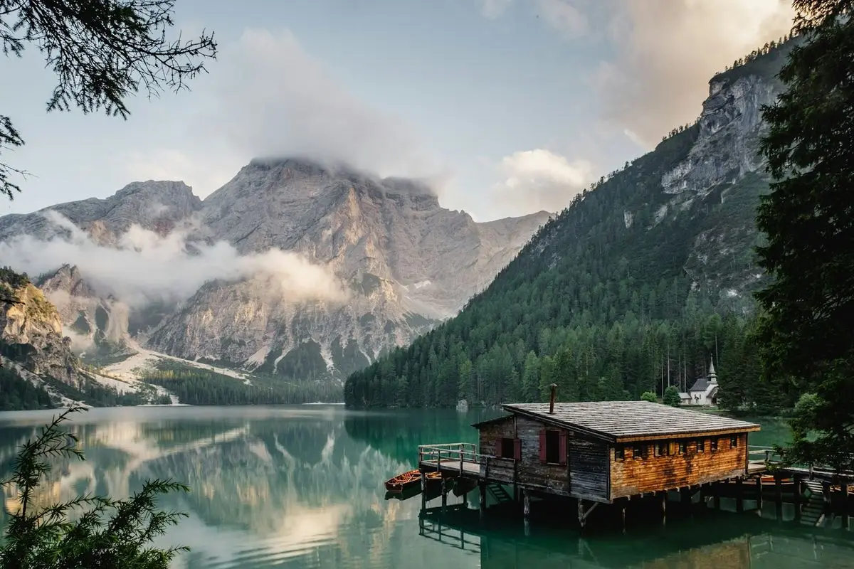 Lake and forested hills